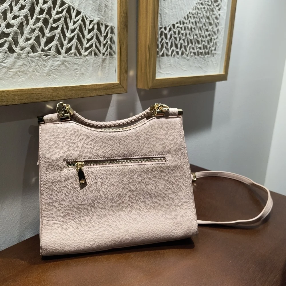 Miztique Vegan Leather Handbag pink blush women's crossbody handle woven girl lu